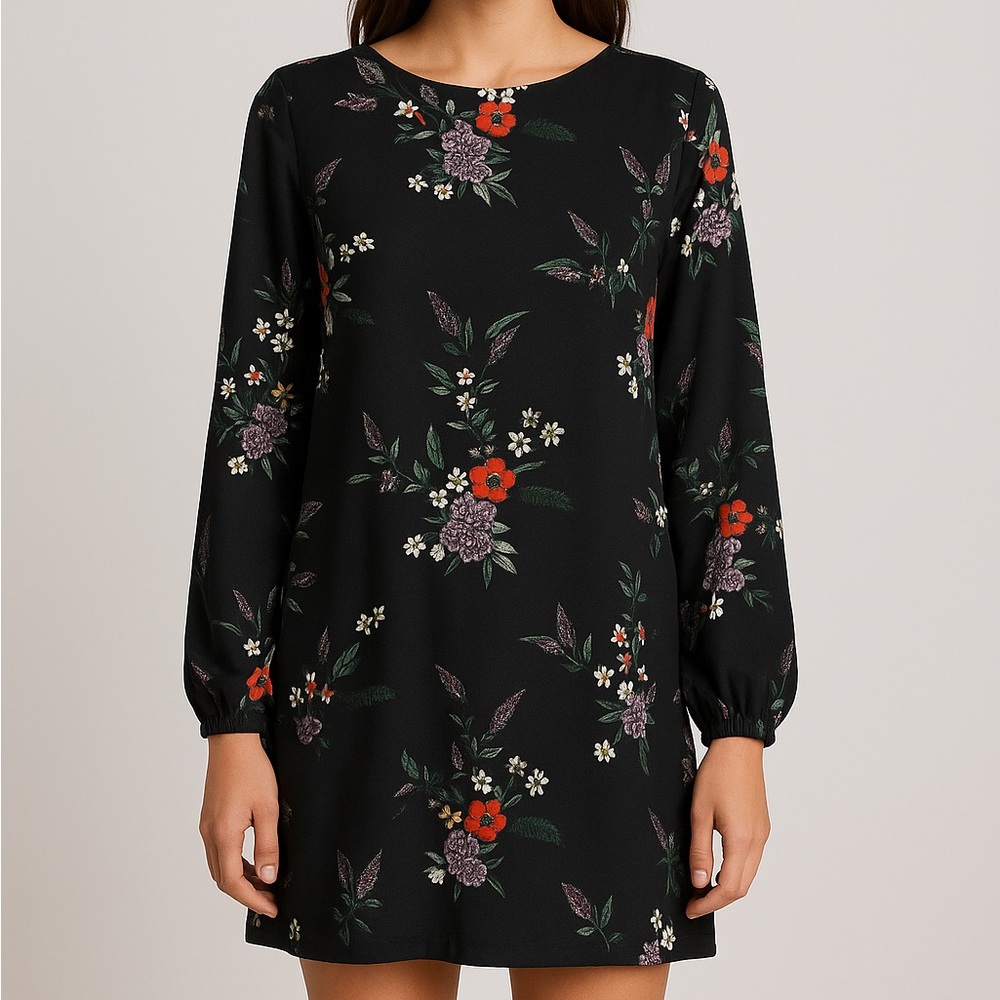 H&M Black Floral Long Sleeve Light Dress.